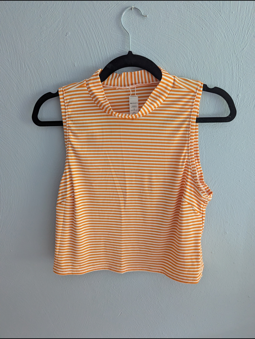 Athleta Orange and White Striped Sleeveless Mock Neck Tank